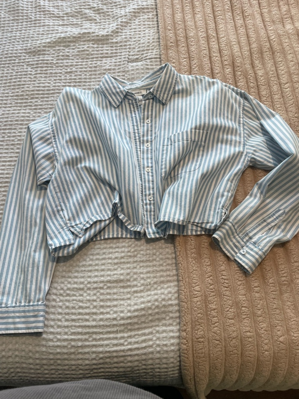 Forever 21 Light Blue and White Striped Button-Up Shirt